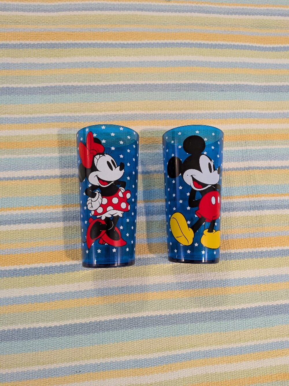 ⭐ Disney Set of 2 Blue Star Mickey & Minnie Mouse Acrylic Drinking Glasses Cups